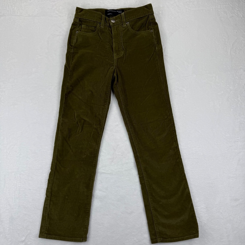 VERONICA BEARD CARLY KICK FLARE HIGH RISE CORDUROY PANTS SIZE 25 OLIVE GREEN